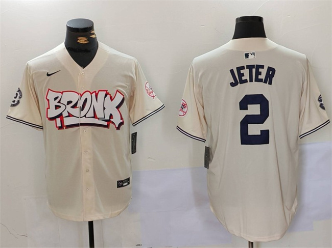 Men's New York Yankees #2 Derek Jeter Cream Bronx Graffiti V2 Vapor Limited Stitched Baseball Jersey